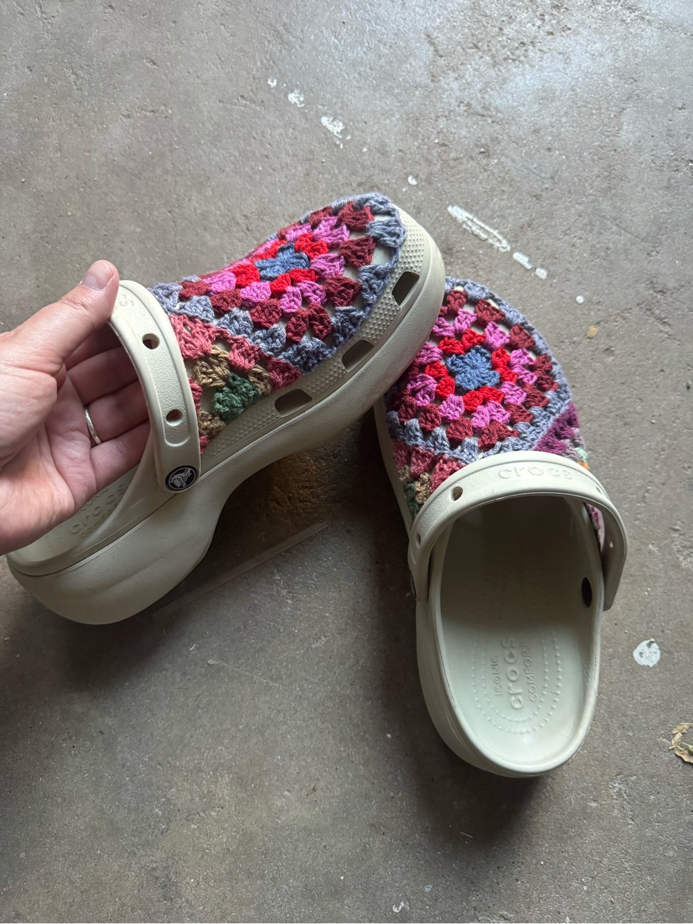 CROCS Clog with Multicolor Crochet Upper on Cream Base